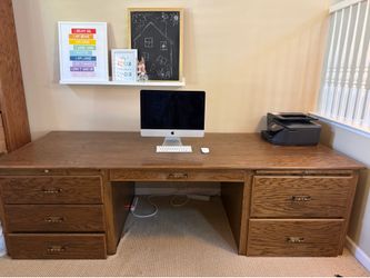 Solid Oak Executive Desk - $100