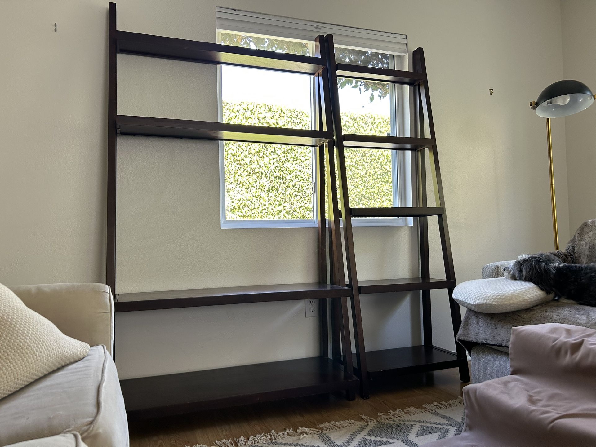 Solid Wood Ladder-Style Media Console & Bookshelf Set – Espresso Finish