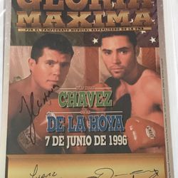 Julio Cesar Chávez/Oscar De La Hoya Autographed 8x10 Metallic Fight Photo