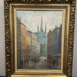 Stunning c1940s European Rouen? Cityscape Oil Painting by Albert White
