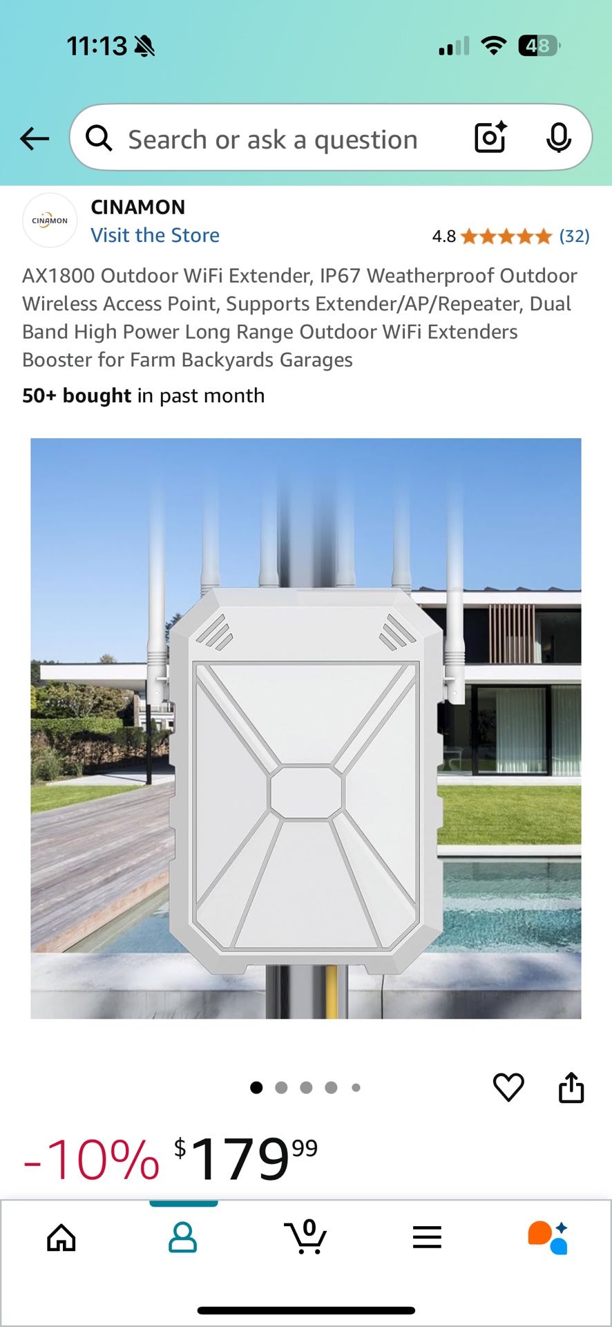 AX1800 Outdoor Wifi Extender, Weatherproof Wifi Extender