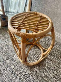 Sunbeam Vintage Rattan Bamboo Side Table / Plant Stand