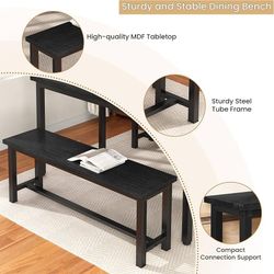 K299 $40  Table Bench, Pair of 2, Dining Bench, Thickened Steel Frame, Wood Bench, Industrial Style, for Kitchen and Dining Room, 12''Dx38.5''Wx17''H,