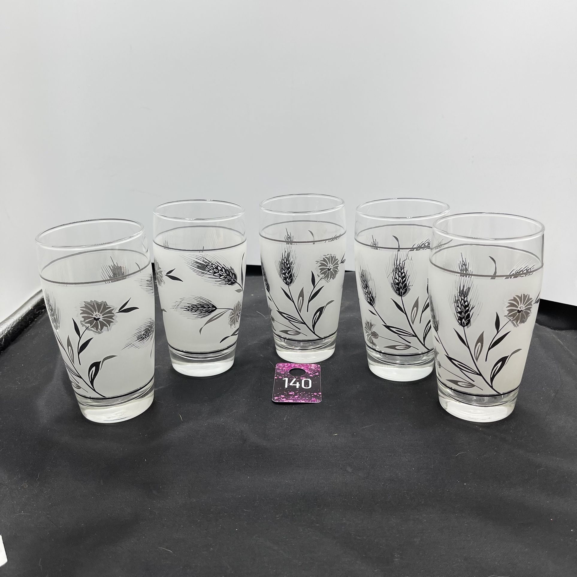 Vintage Libby Silver Wheat & Clover Drinking Glasses Set 5 5.25”H 1960’s MCM