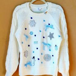 Ugly Christmas holiday sweater Sweatshirt Top festive snowman long sleeve womens size S Small 4 6
