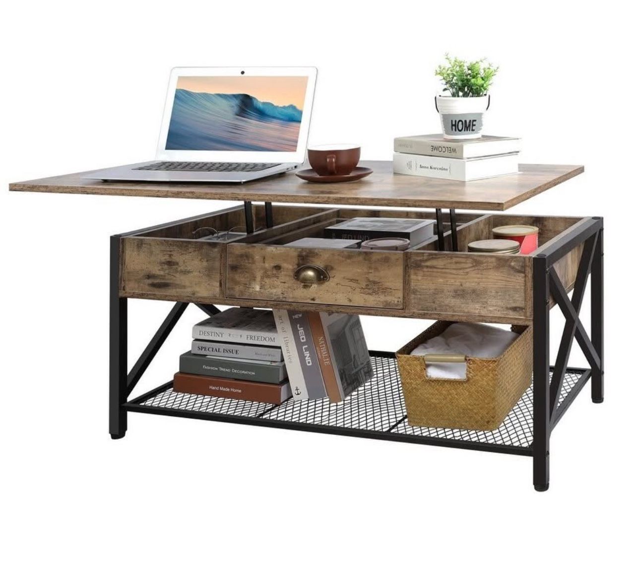 ✅ Lift-Top Coffee Table with Storage - Industrial Style
