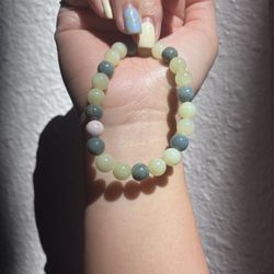 Natural 8mm Hetian Jade bracelet pink yellow blue 