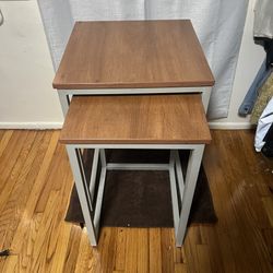 High Quality Stackable Side Tables Set Of 2 Wood & Metal Nesting Table
