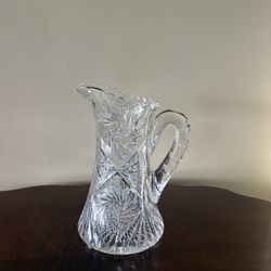 Antique Hand Cut Glass Pitcher 