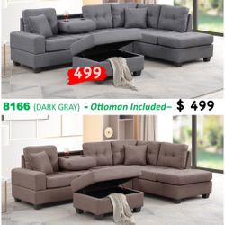 Sectional With Cub Holder And Fall Down Free Ottoman $ 499