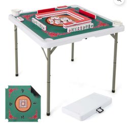 Mahjong Table with Cup Holders & Smooth Felt Mat Carrying