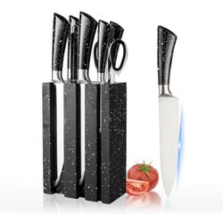 Kitchen Knife Set, 8 Pieces Professional Knife Set with Block and Sharpener, Stainless Steel Nonstick Chef Knife Set with Gift Box, Sharp Cooking Knif