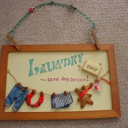 Vintage handcrafted wooden laundry room sign Hangs Up 16X10 