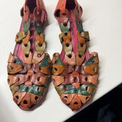 Vintage L.J. Simone Multicolor Woven Leather Huarache Flats Size 7.5M