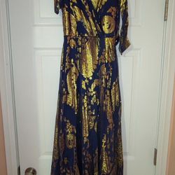 Formal Dress Gold & Royal Blue