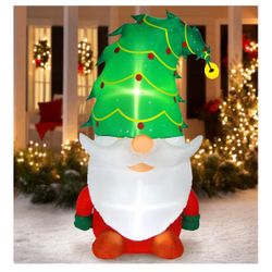 5 FT Inflatables Christmas Gnome Yard Decor with Christmas Tree Hat, Built-in LED Lights Blow up Xmas Holiday Decorations