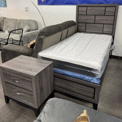 BRAND NEW Twin Bed Frame, Headboard, Mattress, Boxspring, Nightstand 