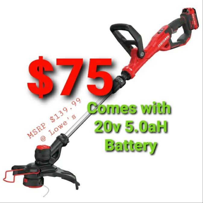 CRAFTSMAN WEEDWACKER V20 20-Volt Max 13-in Straight Cordless String Trimmer with Edger Capable (Battery Included)