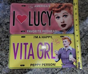 Two I Love Lucy License Plates Booster Vintage Lucille Ball TV