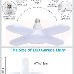 LED 4 Pack Garage Lights, 6000 Lumens Ceiling Light, 60W E26 Shop Lights With 4 Foldable Panels, 6000K Daylight Deformable Lamp for Garage, Basement, 