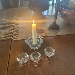 Antique Fostoria Candle Holder And Set Of 3 Salt Cellars