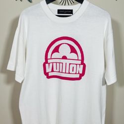LOUIS VUITTON WHITE & PINK FLOWER LOGO INTARSIA T-SHIRT 