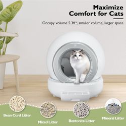 New Cat Litter Box Self Cleaning, Automatic Cat Litter Box Large Capacity for Multiple Cats,APP Control/Low Noise/Safety/Odor-Removal Design with Ladd