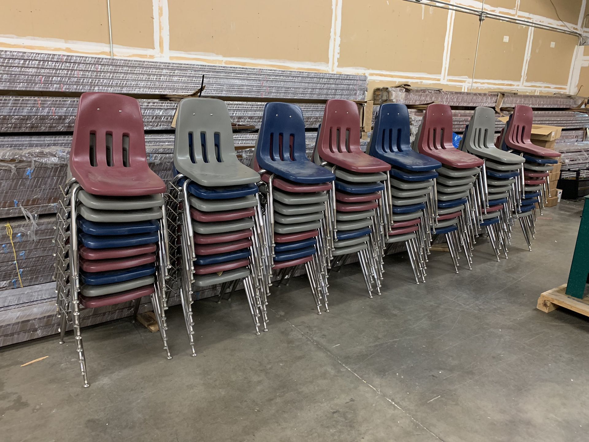 Virco stackable, interlocking chairs - assorted colors