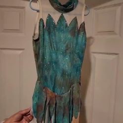 Teal Gold Figure Skating Competition Dress Bedazzled