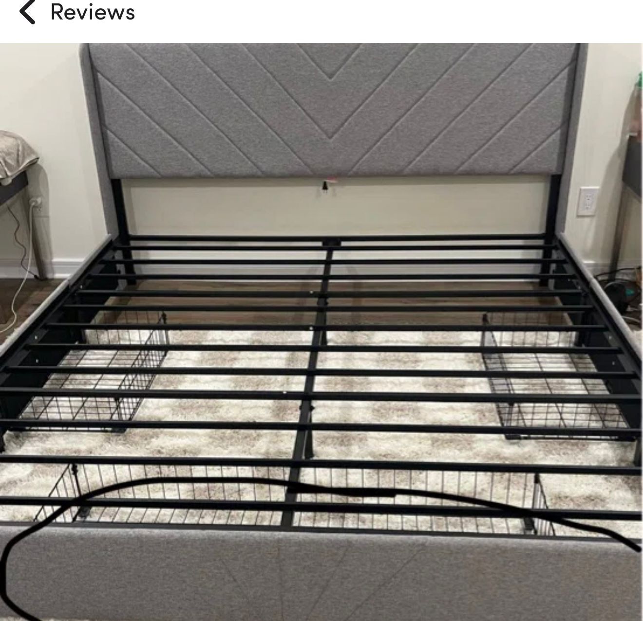 Bed Frame with 3 Storage Drawers, Upholstered Bed Frame and Wingback Headboard, Type-C & USB,Noise-Free/No Box Spring Needed, Easy Assembly By Ebern D