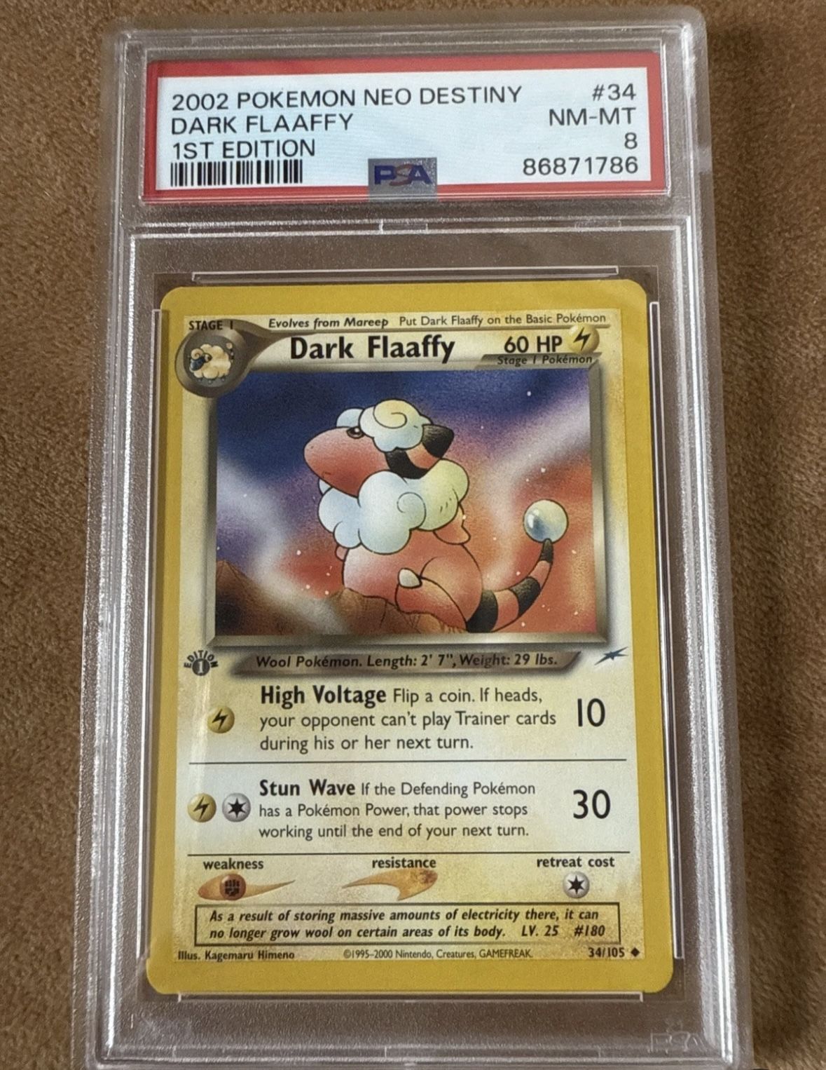 2002 Pokemon Neo Destiny Dark Flaaffy 1st Edition #34 PSA 8