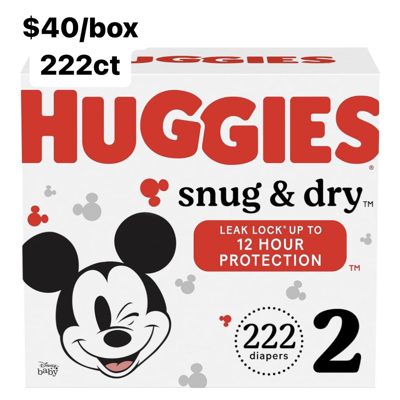 Size 2 (12-18 Lbs) Huggies Snug & Dry (222 Baby Diapers)