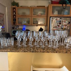 Large Vintage Crystal Stemware & Barware Set | Etched Crystal Glasses | 30+ Pieces