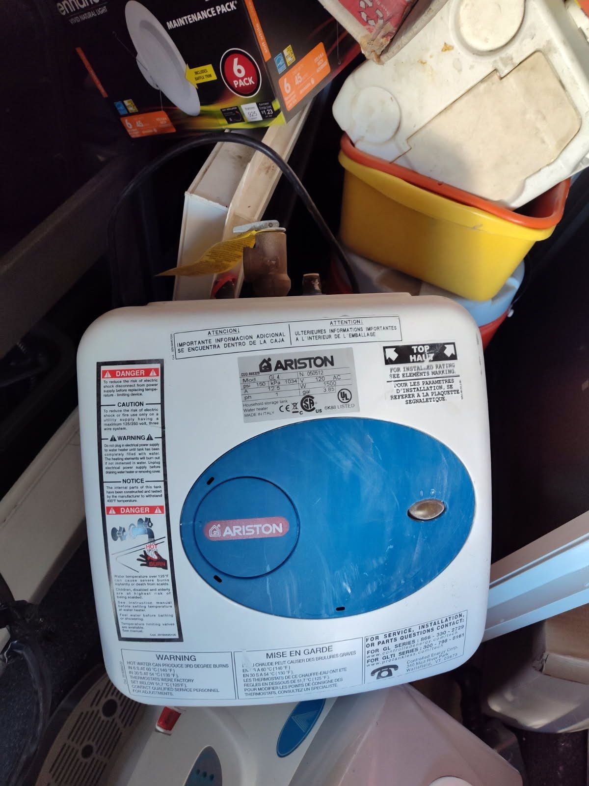 Ariston GL 4 S Water Heater For Small Shower/sink/washer 120v Electric 4 Gallons
