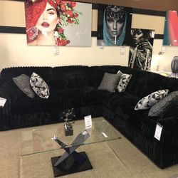 Plush Black Corduroy Sectional