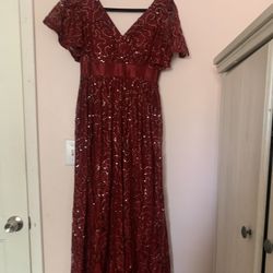 Deep Red V Neck Dress