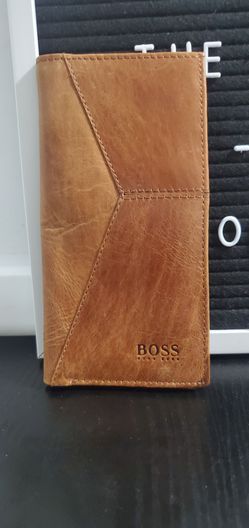 brown leather long bifold or trifold wallet
