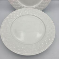 4~ Waverly Picnic Weave Dinner Plates White Porcelain CottageCore Basket  10.75"