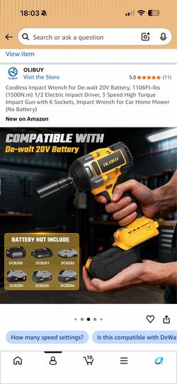 NEW NILIBIY 20V Brushless Cordless Impact Wrench w/ 6 Impact Sockets (Tool Only)