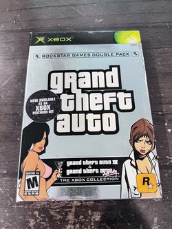 actually rare: Xbox Grand Theft Auto Double Pack PLATINUM HITS sticker blk discs