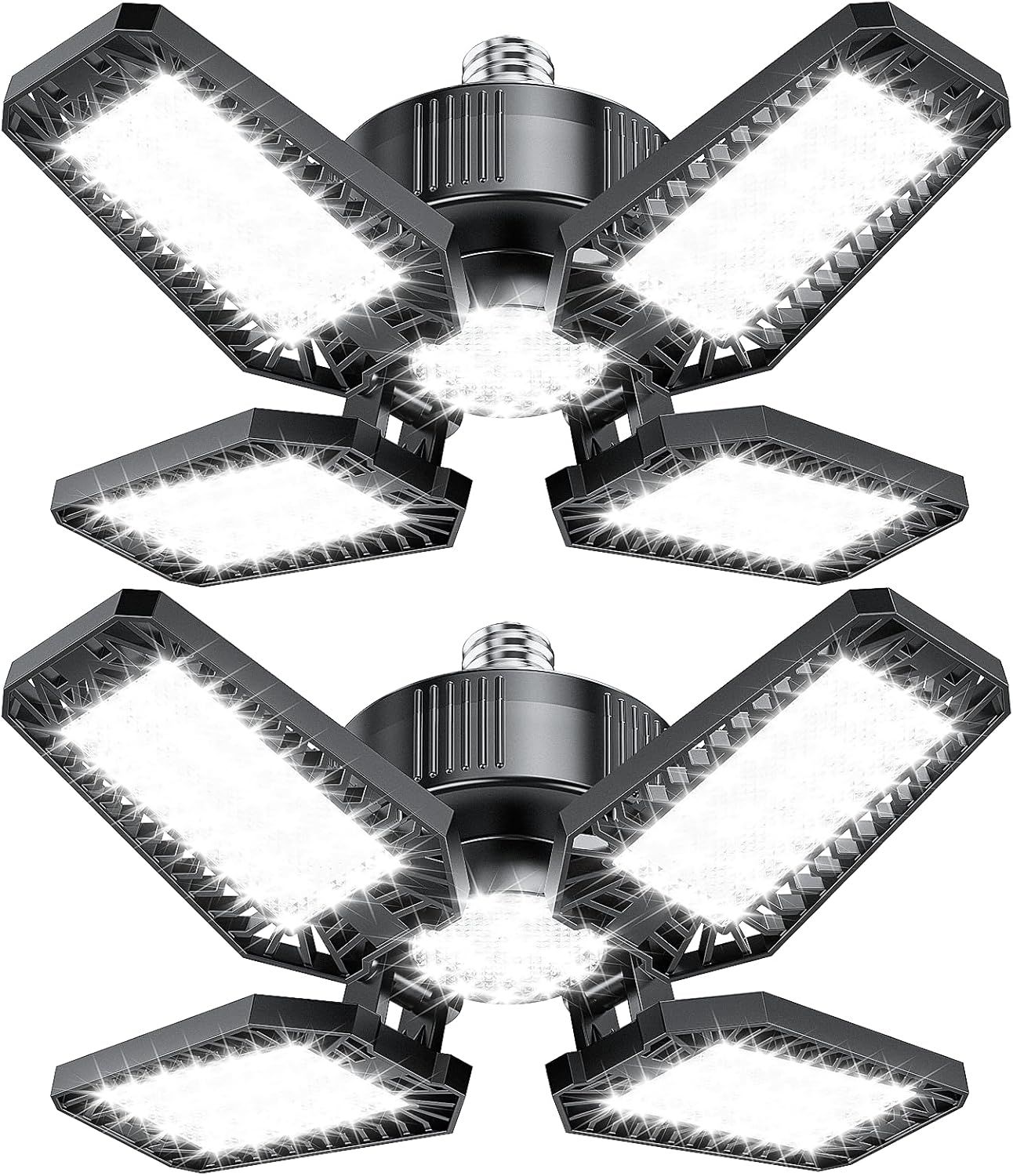 Garage Light 2 Pack 120W, 12000LM Garage Lights Ceiling LED with 4+1 Deformable Panels 6500K LED Garage Light, LED Shop Lights for Workshop, Garage, B