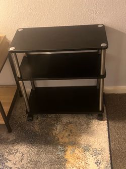 Black 3-Tier Rolling Shelf / TV Stand – $40