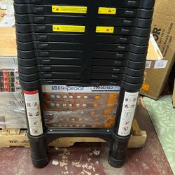 Laybus 14.5 ft. Aluminum Telescoping Ladder, Multi-Purpose Collapsible Extension with 2 Triangle Stabilizers, 330 lbs. Black