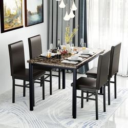 Faux Marble Dining Table And 4 Leather Chairs