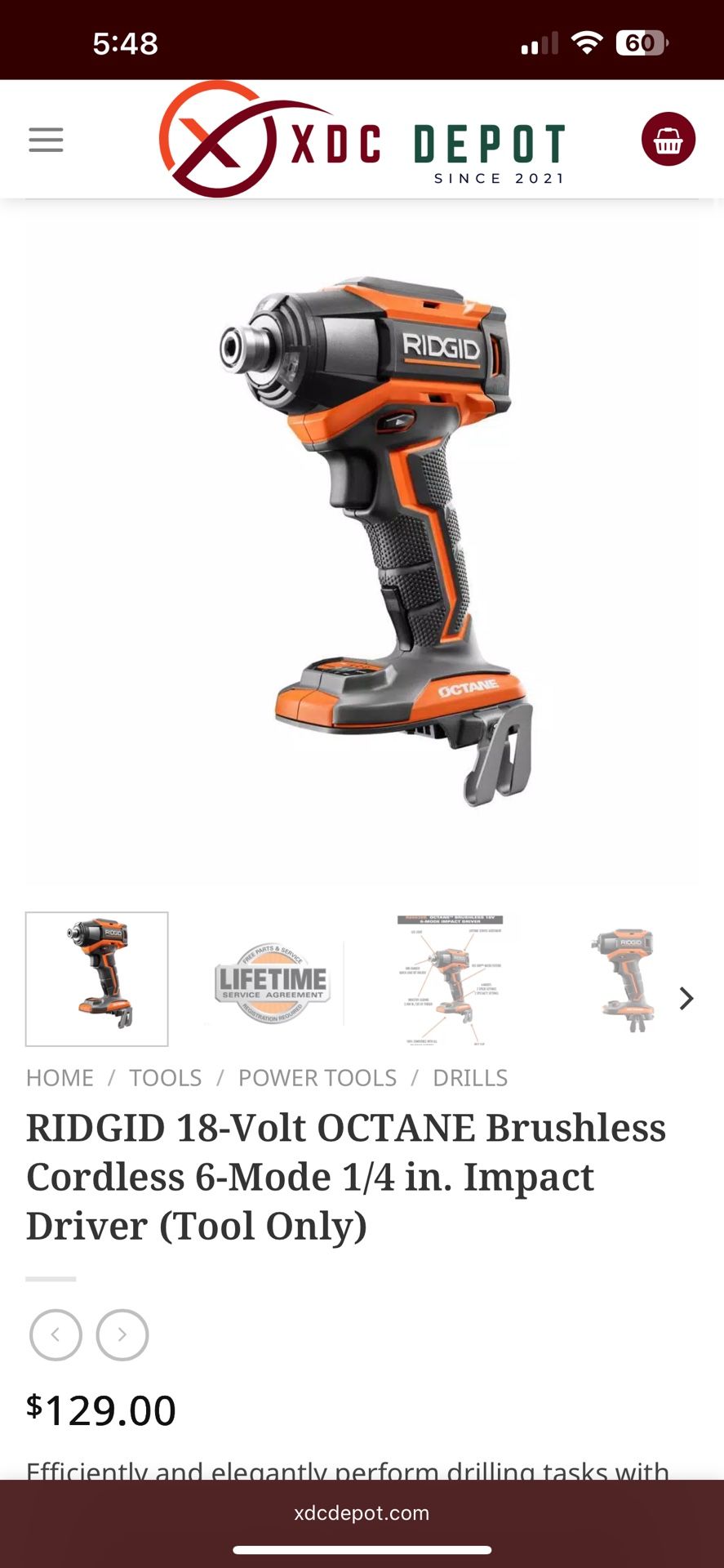 RIDGID 18-Volt OCTANE Brushless Cordless 6-Mode 1/4 in. Impact Driver (Tool Only)