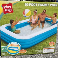 Play Day 10 Foot Inflatable Family Swimming Pool Outdoor 120" X 72" X 22"