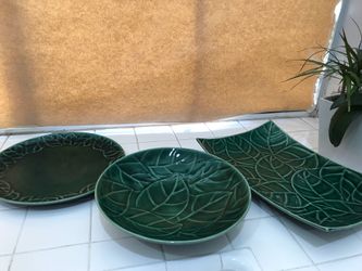 Pier 1 Jade Stoneware Serving Platters Green