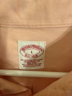 Brooks Brothers Men's Peach L Traditional Fit Non-Iron Button-Up Shirt, Logo