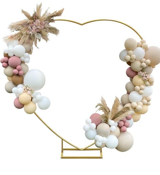 Heart Shape Wedding Arches for Ceremony,6.7ft Gold Arch Backdrop Stand,Metal Heart Shape Balloon Arch Frame with Base for Wedding Birthday Party Decor