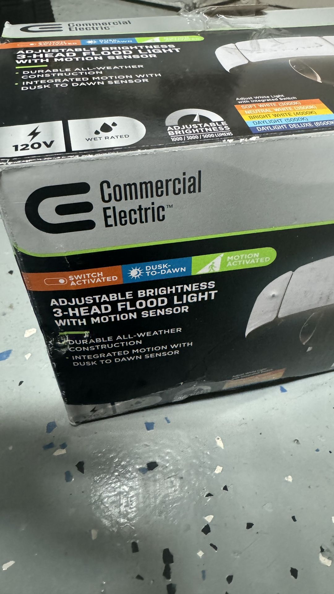 New Adjustable Brightness 3 - Head Flood Light W/ Motion Sensor Retail Value $89 + Tax